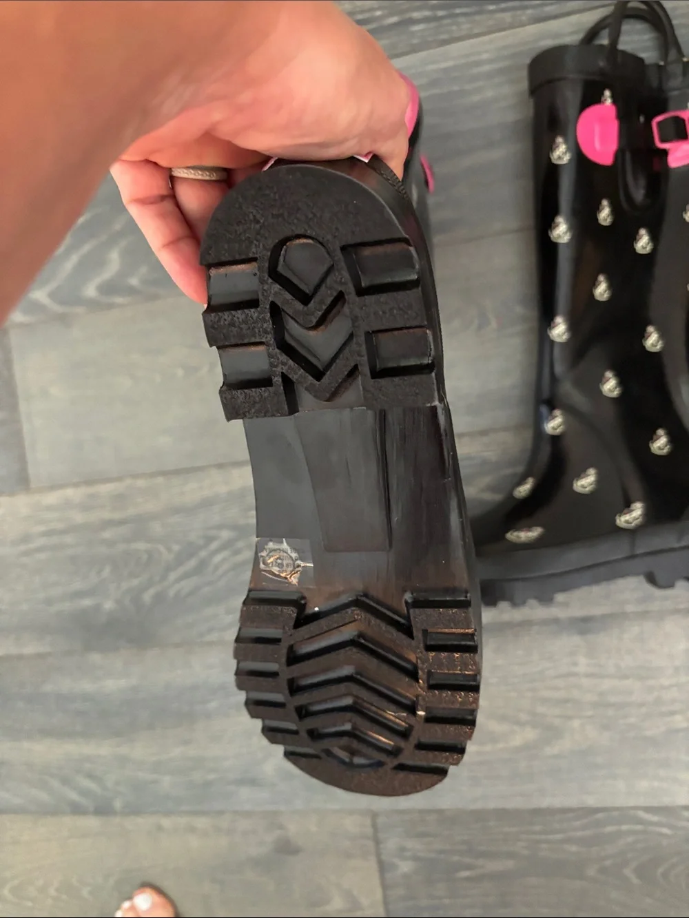 PINK Victoria's Secret Black Rain Boots with Pink Accents